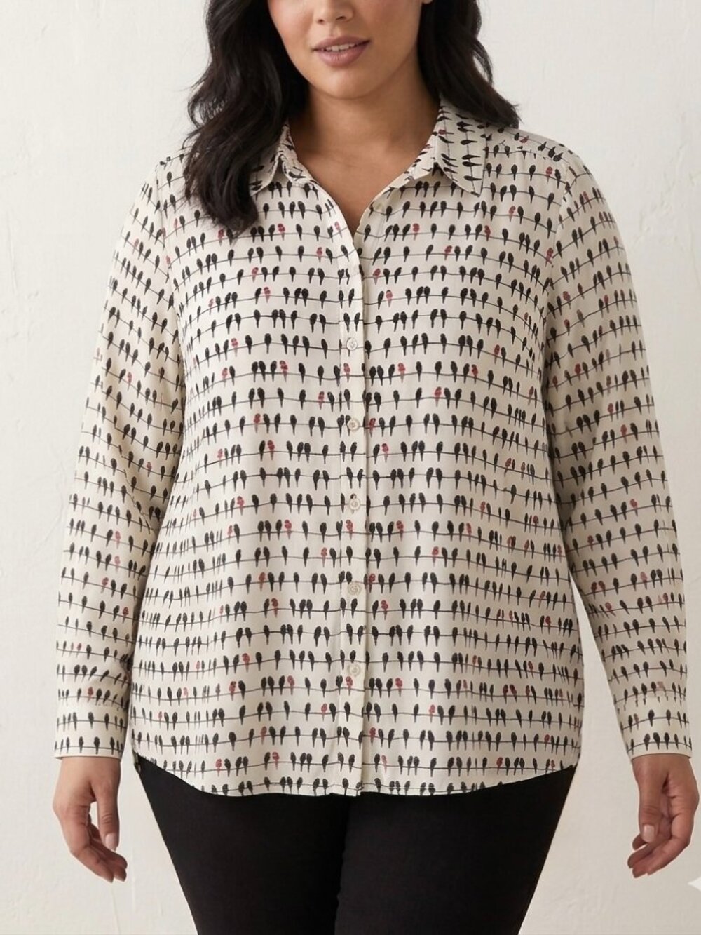 Jane & Delancey Bird Print Button Down Blouse Size XL Whimsical Novelty Parrots